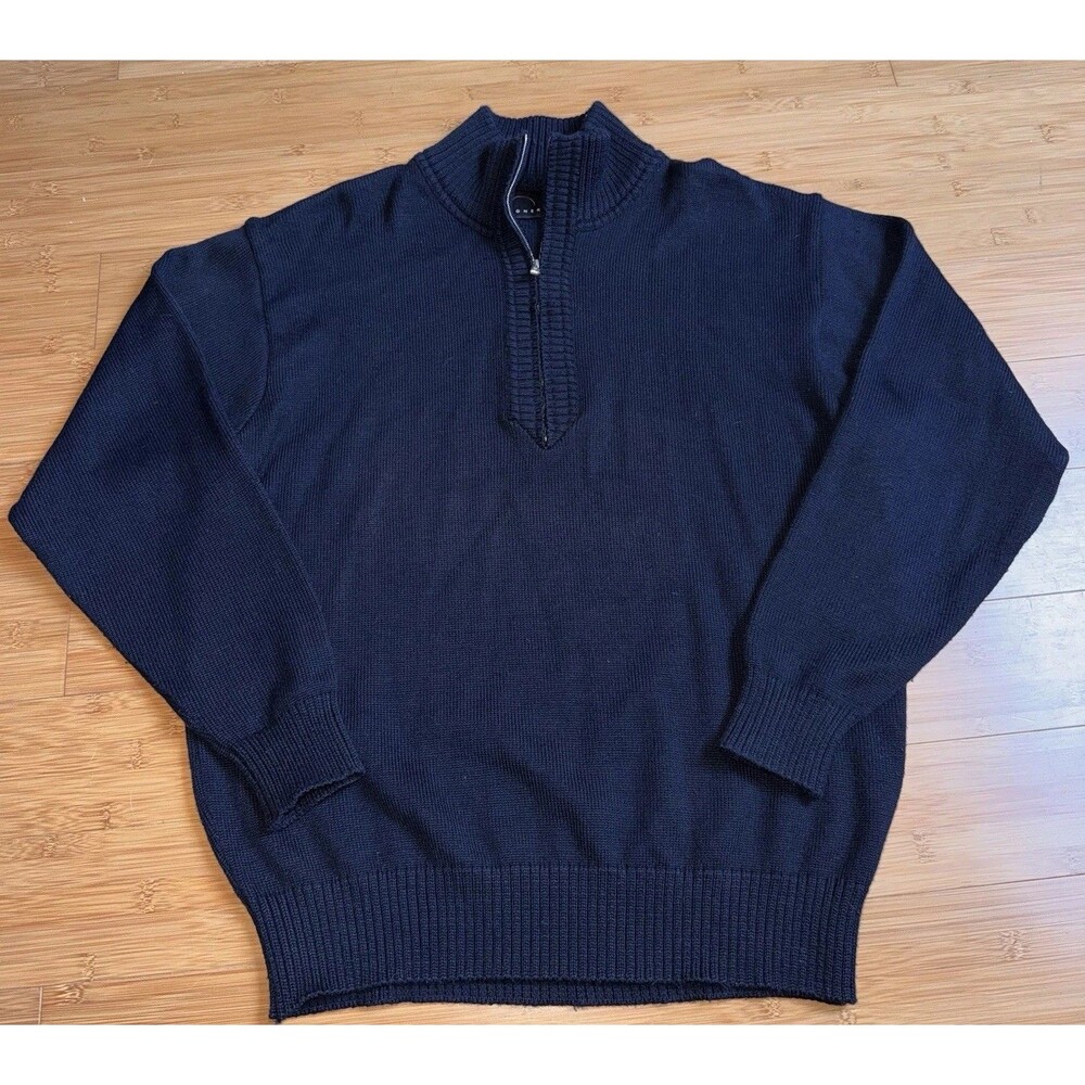 VTG Bogner Wool Blend Sweater Mens M Navy Blue Mock Neck 1/4 Zip Luxury